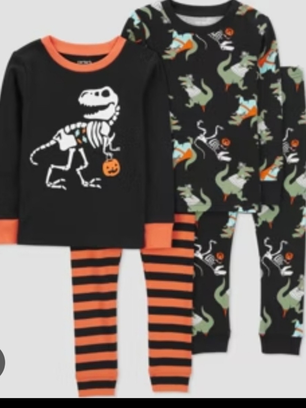 Carter's Black & Orange Dinosaur Skeleton Halloween Pajama Set